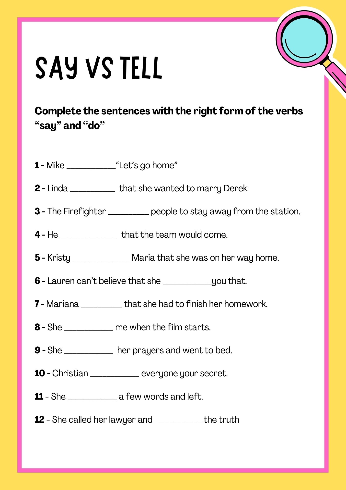 Say vs Tell Worksheet