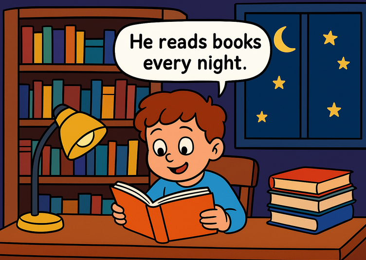He reads books every night